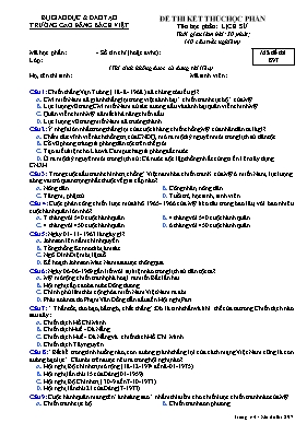 Đề thi kết thúc học phần Lịch sử - Mã đề 897 - Trường Cao đẳng Bách Việt
